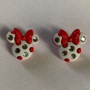 NWT. Handmade Disney Minnie Mouse Rhinestone and Glitter Earrings!